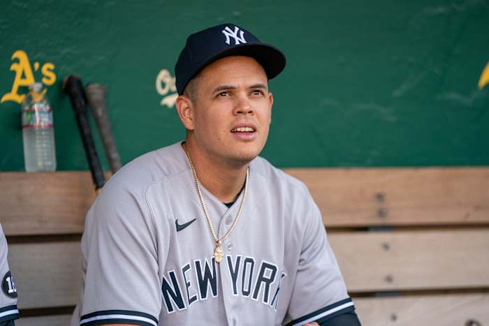 Yankees 3B Gio Urshela sitting in dugout